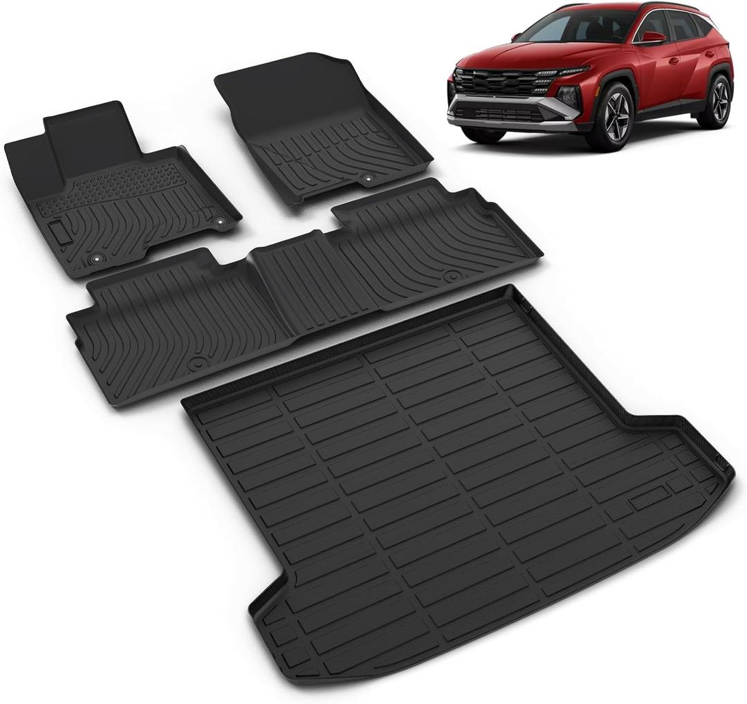 All Weather Car Floor Mats & Cargo Liner Set Fit for Hyundai Tucson Plug-in Hybrid 2022-2025 2026 Floor Liners Trunk Liner Tucson Plug-in Hybrid Cargo Mat Accessories Black