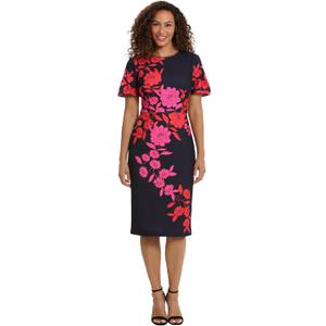London Times Women's Dresses Jewel Neck Flutter Sleeve Emotional Flattering Polished Chic Midi Length Sheath Dress (Black), 22 Plus