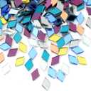 Vicenpal 300 Pcs Mosaic Tiles for Crafts Bulk Small Glass Mirror Colorful Diamond Shape Pieces Mini Mosaic Rhombus Tiles for DIY Pool Wall Door Home Art Decorations