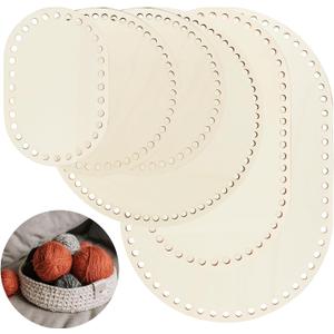 Luomorgo 6PCS Natural Wooden Basket Base Set (3PCS Oval & 3PCS Round) - Solid Unfinished Crochet Basket Bottom for DIY Weaving, Knitting Crafts