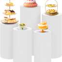 SaitiMade Set of 5 - White Cylinder Pedestal Stand Covers, Spandex Cylinder Stand Covers for Party, Wedding or Birthday Event Decor - Only Contains Cylinder Covers