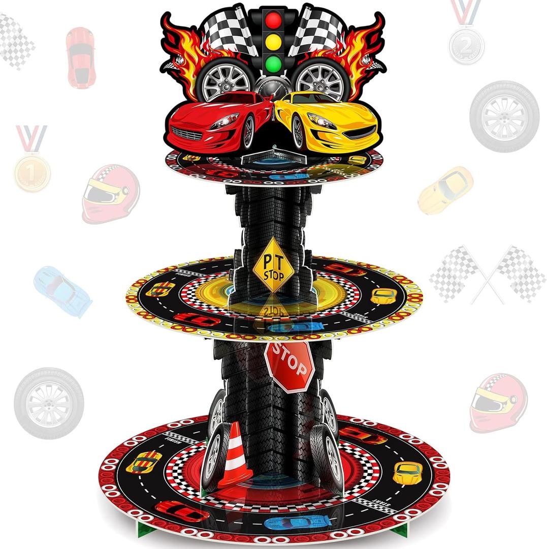 Censen 3 Tier Race Car Party Decorations Cupcake Stand Truck Car Favors Cupcake Holder Racing Truck Dessert Tower Car Theme Dessert Stand for Kids Boys Birthday Race Car Party Supplies Decor