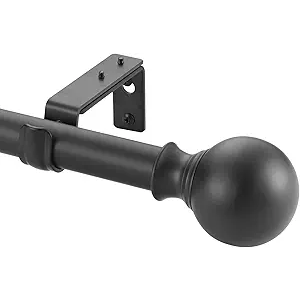 Window Curtain Rods 72 to 144 Inches, 1 Inch Diameter Adjustable Drapery Rod, Decorative Heavy Duty Curtains Rod with Fancy Round Finials for Living Room, Bedroom, Patio, Matte Black