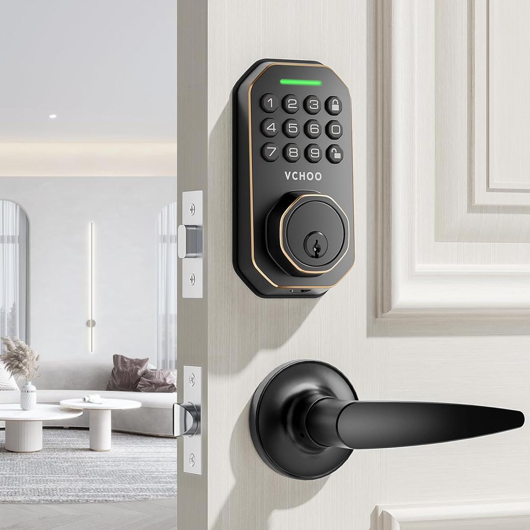 Keyless Entry Door Lock Set Smart Locks for Front Door Keypad Door Lock with Handle Auto Lock One Time Password Anti Peeping Password IP54, Bronze (Oil Rubbed Bronze)
