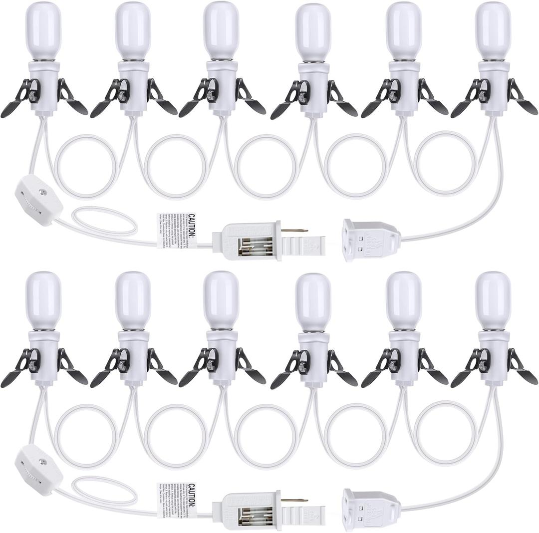 Meonum 2 Pack Accessory Cord with 6 LED Light Bulbs, 13.9ft End to End Connected Cool White Lights, Blow Mold Light Cord with Adjustable Brightness for Holiday Decoration, Christmas Village House