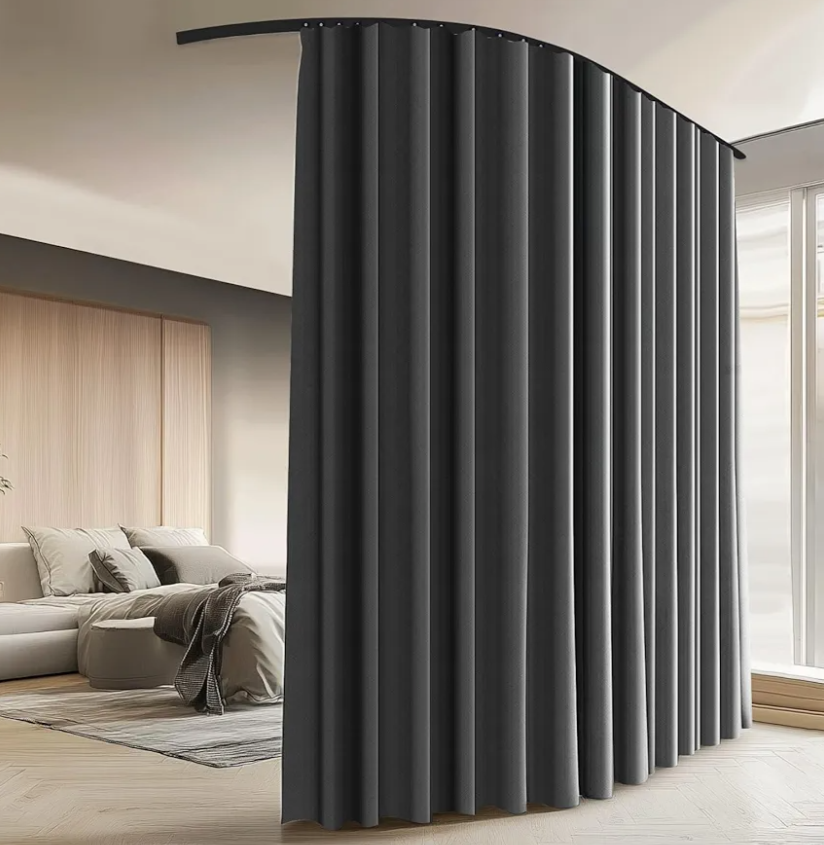 Room Divider Curtains with Ceiling Curtain Track Set Window Curtain for Bedroom,Living Room Total Blackout Thermal Insulated Privacy Ceiling Track Curtain W 9×H 6 FT Platinum Grey Drape&Black Track