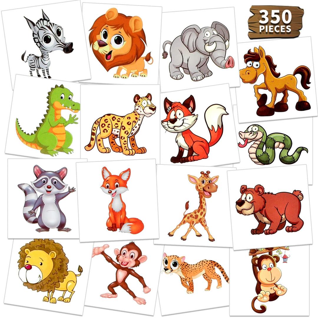 6 x Waterproof Temporary Tattoos For Kids - 350 Pieces | Animals, Insects and Sea Animals | Temporary Tattoo Sheets for Boys | Party Favor for Goody Bags | Non-toxicSkin-Safe*Cosmetic-Grade