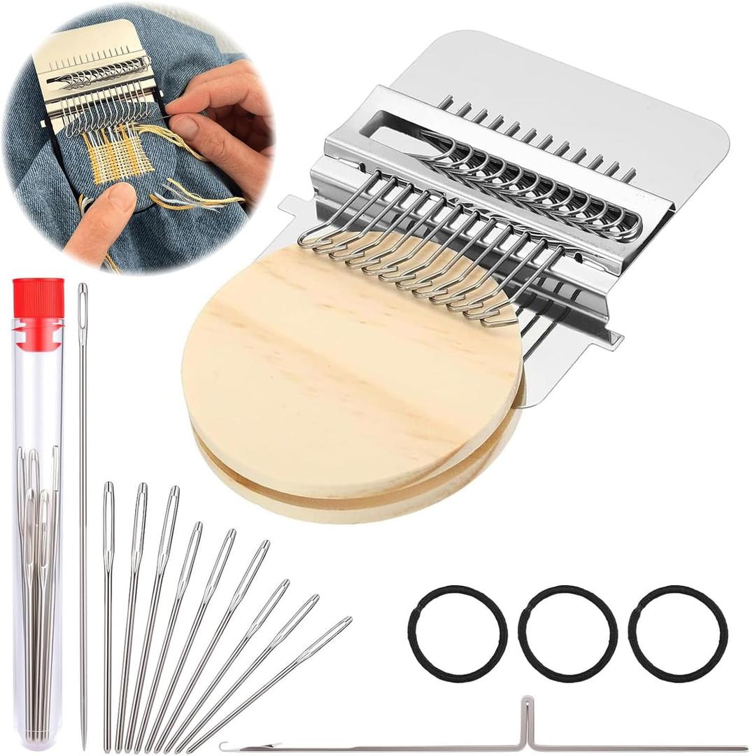 KPOAPERA Mini Darning Loom, Knit Patch Loom Kit, Type Mini Mending Tool, Convenient Darning Loom for Mending Jeans Socks Clothes, DIY Makes Beautiful Stitching - 1PCS (12 Hooks)