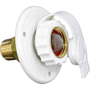RV Water Inlet Connection City Water Fill Inlet Flange Brass with Check Valve RV Water Hose Connector Replacement 1/2" NPT Male City Water Fill Flange City Water Hookup for Camper (White)
