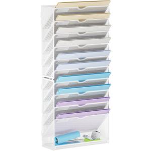 Marbrasse Wall File Holder 11-Tier Hanging Wall File Organizer, for Papers, Files Clipboard & Magazine Organizer, Wall Mount File Holder Great for Office Home (White)