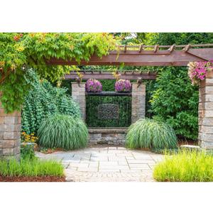 Spring Garden Backdrop Park Natural Scenic Flower Meadow Grassland Photography Background Green Plants Brick Pillar Garden Theme Backdrop for Girl Kid Adult Photo Booth Shoot Studio Props 7x5ft