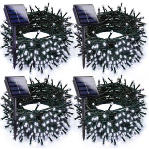 4-pack Solar Christmas Lights Outdoor Waterproof, 400LED 132FT Solar String Lights with 8 Lighting Modes, Tree Light Green Wire for Xmas Tree Party Wedding Garden Yard Fence Decoration (Cool White)
