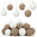 24 Pcs 2" 2.4" 2.8" Christmas Ball Ornaments Boho Farmhouse Hanging Jute Rope Gift Balls Rustic Vintage Burlap Neutral Christmas Tree Decorations for Home Decoration Holiday Party Supplies
