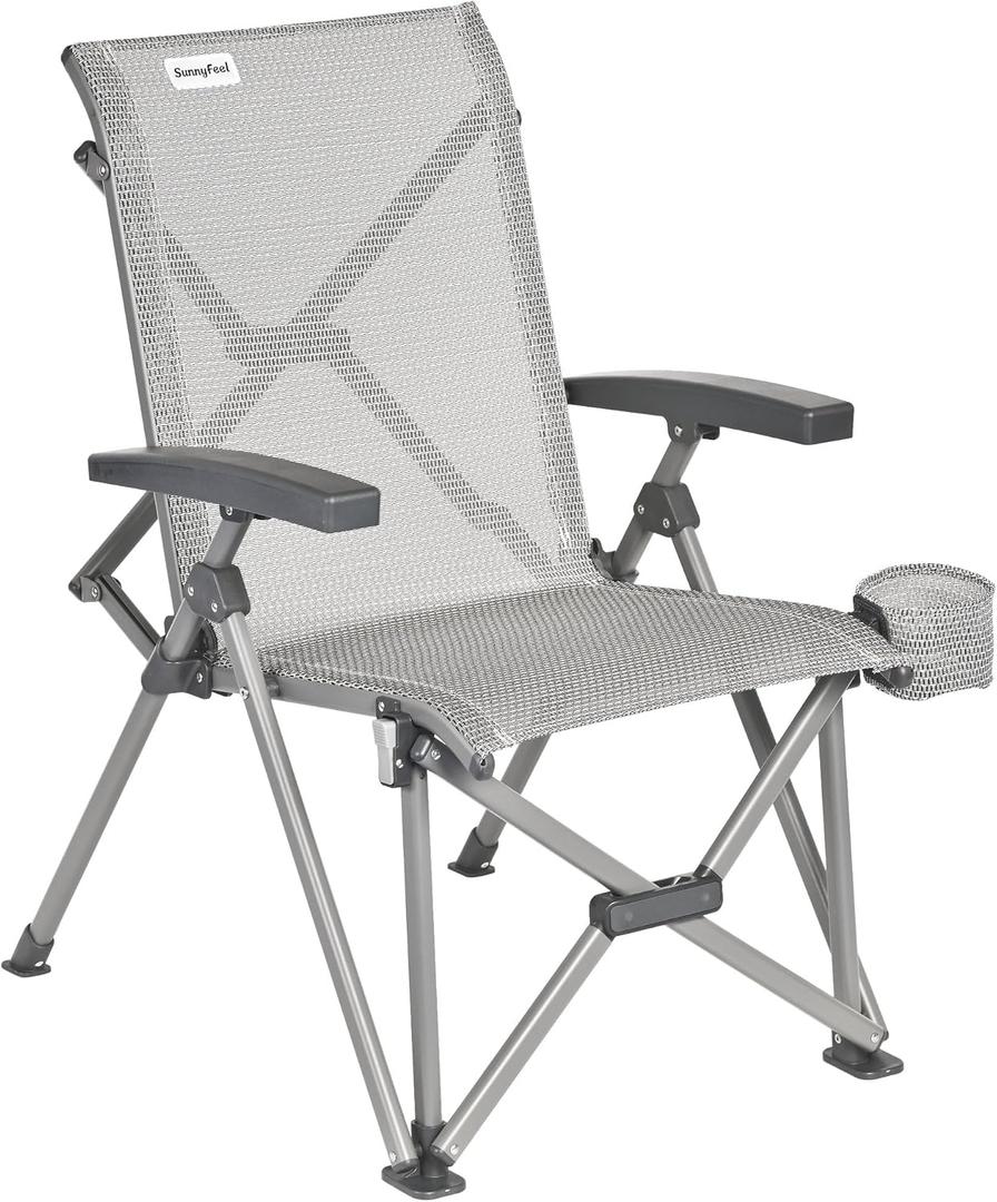 SUNNYFEEL Ergonomic High-Back Camping Chair - 1 Second Folding Chair with 500lbs Capacity, Breathable Back Support for Outdoor, Lawn, Hiking, Fishing (Mesh Grey)