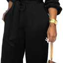 SxClub Jumpsuits for Women Formal Sexy Elegant Long Straight Pants Busineess Party Jumpsuit with Belt Pockets (Black, XL)