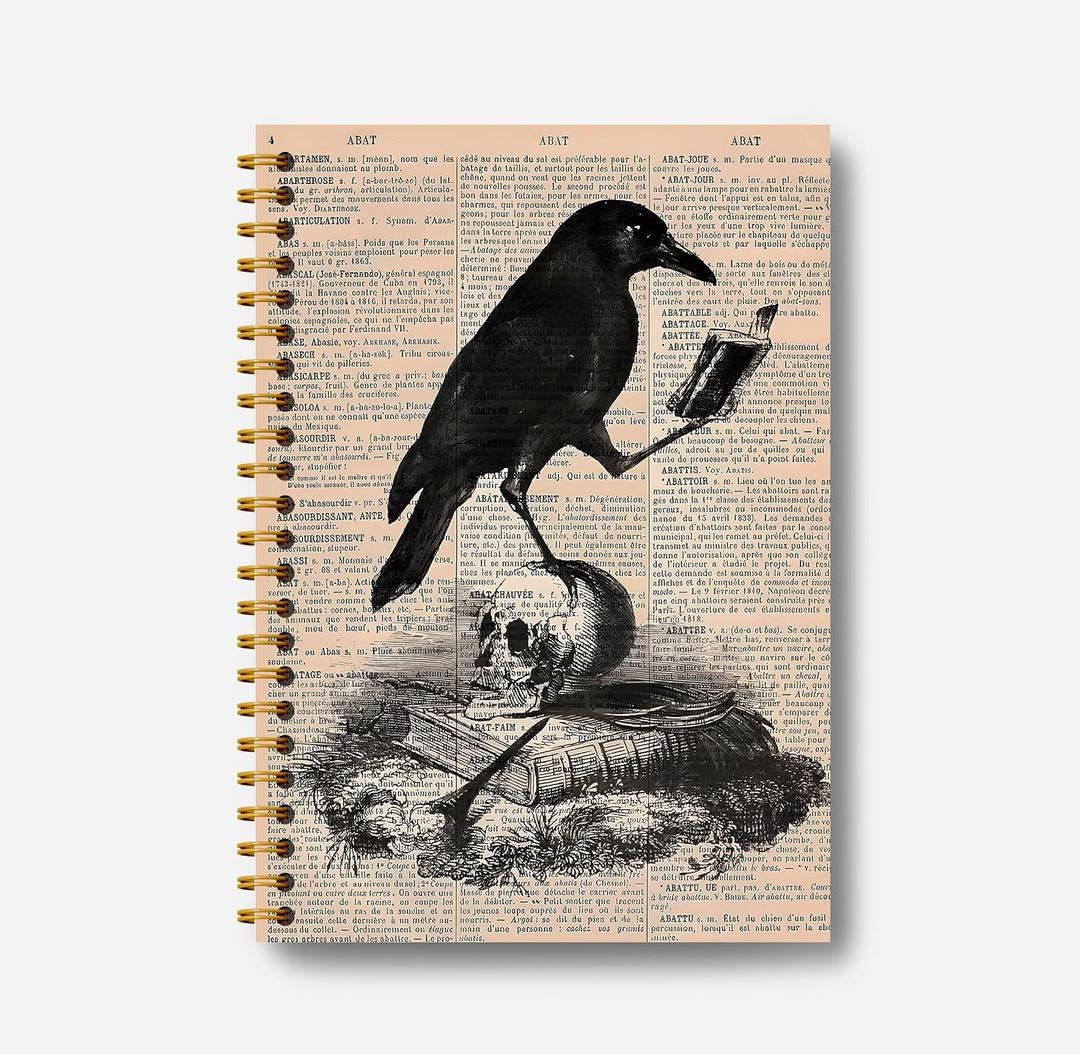 Gothic Skull Raven Notebook - Goth Journal, Cool Notebook Journal, Witchy Journal Notebook, Witch Stuff, Gothic Office Supplies, Halloween Notebook, Spiral Notebook 5.5x8.3
