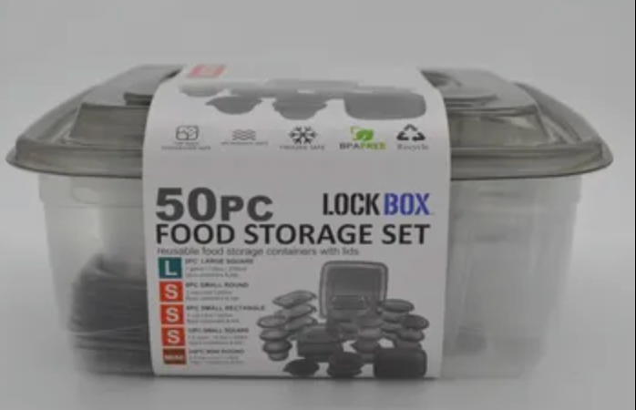 Freshpod 50pc Praktipod Container Set with Leak Proof Lid Contains 2pc Round 3800ml, 6pc Rectangle 265ml, 6pc Square 265ml, 12pcs 395ml and 24pc 4oz