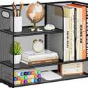 Marbrasse 3-Tier Desk Shelf Organizer with Handle, Desktop Bookshelf File Holder, Mesh Display Shelf Organizer Storage Rack for Office, Home, Supplies, Kitchen (Black)