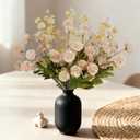 Beige Silk Fake Flowers 10 Stems&2 Eucalyptus,Bulk Faux Mums Mini Ball for Table Centerpieces,Artificial Dried Flowers for Vase Fillers Home Decorations,Faux Chrysanthemum Floral Arrangements Decor