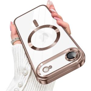 Designed for iPhone Air Case Magnetic, Compatible with Magsafe, Camera Control Button, Camera Lens Protector, Clear Soft TPU Plated Phone Case for iPhone Air, Brown