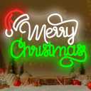Merry Christmas Neon Sign Christmas Led Signs for Wall Decor Dimmable Santa Hat Neon Light for Party Bedroom Acrylic Holiday Light Up Signs for Window Xmas Neon Wall Art Gifts Size(12.2in*16.3in)