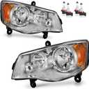 Headlights Assembly for 2011-2020 Dodge Grand Caravan, for 2008-2016 Chrysler Town Country High/Low Beam with Bulbs, Passenger and Driver Side