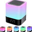 Night Lights Bluetooth Speaker, Alarm Clock Touch Sensor Dimmable Multi-Color Changing Bedside Lamp, MP3 Player, Wireless