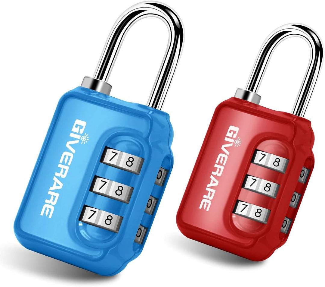 GIVERARE 2 Pack Combination Lock, 3-Digit Padlock Keyless, Resettable Luggage Locks for Backpack, Gym & School&Employee Locker,Weatherproof Travel Lock for Fence, Backyard Gate, Hasp, Case-Blue+Red