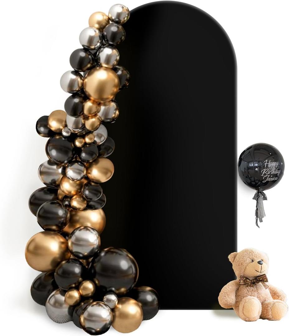 Hemmotop 6 ft Black Arch Cover (No Arch Backdrop Stand), 2-Sided Spandex Arch Covers Stretchy Backdrop, for Wedding, Baby Shower, Birthday Party Decoration,6x2.6 ft (HxW), Black