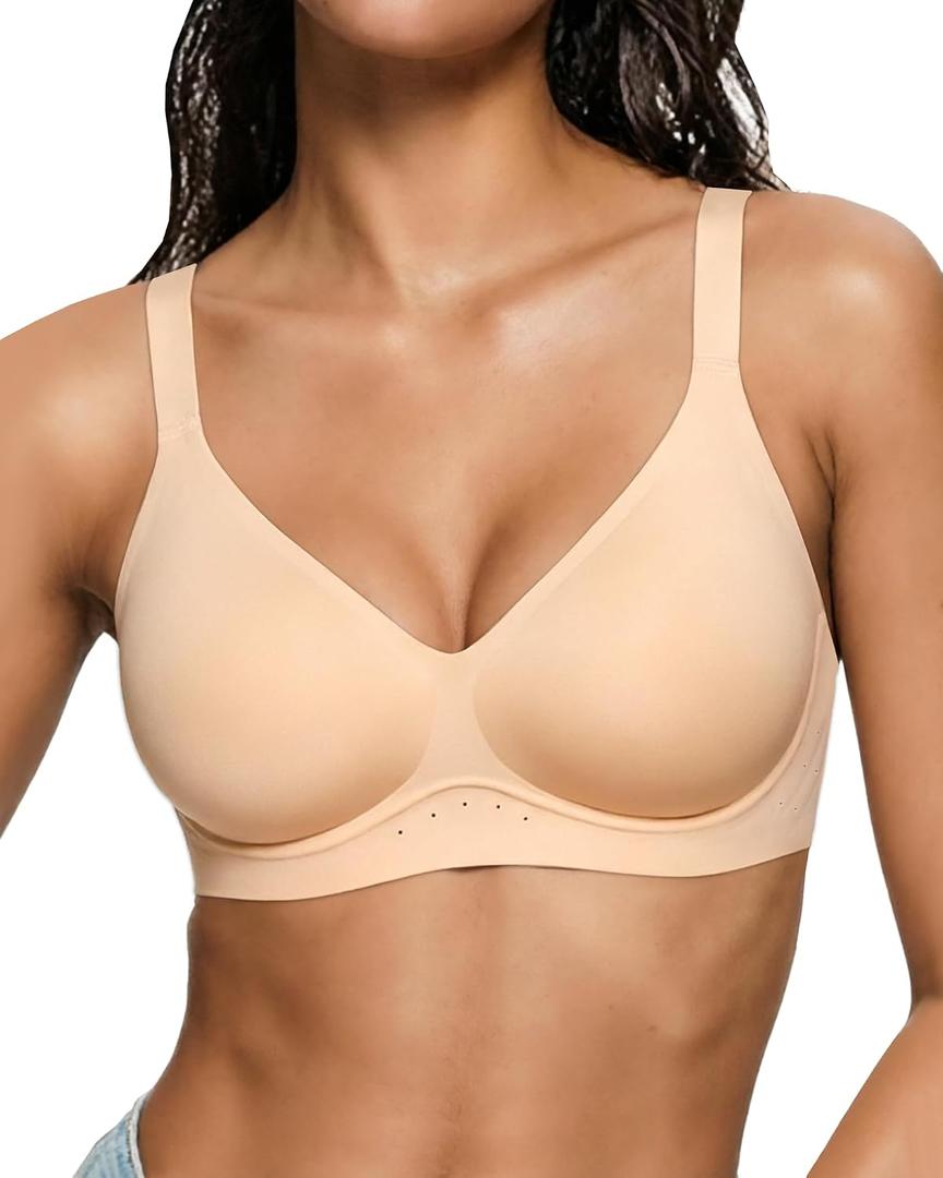 As Fairy Bras for Women No Underwire Airholes Full Coverage Seamless Wireless Bra Support Lift Tshirt Push Up Brassiere(Invisible Nude 40D)
