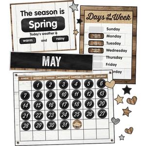 Schoolgirl Style Industrial Chic Bulletin Board Set, Farmhouse Monthly Calendar, Rustic Heart, Star, Cupcake Birthday and Special Occasion Accents, Seasons and Days of the Week Charts, (95 pc, 2 Pack)