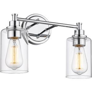 FEMILA Modern Bathroom Light Fixtures, 2-Light Bathroom Vanity Lights Over Mirror with Clear Glass Shade, Chrome Finish, 4FYC56B-2W CH (14.3")