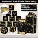 Jacyan Birthday Surprise Gift Box Explosion for Money, Exploding Money Gift Box for Cash Pop up Birthday Money Explosion Box Surprise Party Gift 12 Folding Bounce Boxes for Men Women Kids, Black Gold