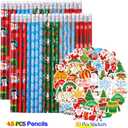 Merry Christmas Pencils for Kids Party Supplies Favors - 45PCS Pencils+50PCS Sticker Multicolored Snowman Santa Claus Christmas Tree Elk Stationery Pencil Office School Party Favors Decorations
