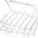 Large 24 Grids Plastic Organizer Box Adjustable Dividers,Clear Storage Box for Jewelry, Art DIY Crafts, Washi Tapes, Beads and Small Parts(2 Pack)