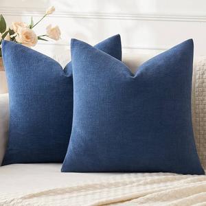 MIULEE Dark Blue Couch Pillow Covers 18x18 Inch, Set of 2 Soft Chenille Decorative Square Throw Pillow Covers Farmhouse for Sofa Living Room Bed