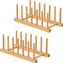 HBlife 2pcs Bamboo Dish Plate Bowl Cup Book Pot Lid Cutting Board Drying Rack Stand Drainer Storage Holder Organizer Kitchen CabinetKeep Dry