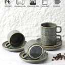 Espresso Cup with Saucer - 6 Ounce Ceramic Espresso Mugs Set of 4, Cappuccino Cups Set, Latte Coffee Cups for Coffee, Cafe Mocha, Tea, Green