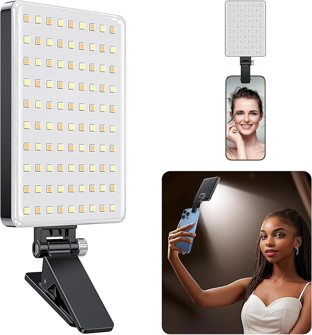 Coolpow Portable Selfie Light84 LEDRechargeable Phone Fill Lights with Clip3 Light ModesPortable Led Clip on Light for iPhone/Tablet/Laptop CRI97+ Perfect for Selfies Makeup TikTok Video Recording