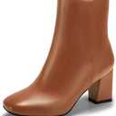 IDIFU Women's Aliza Fashion Square Toe Short Boots Side Zipper Low Block Heel Ankle Booties, Size 9.5
