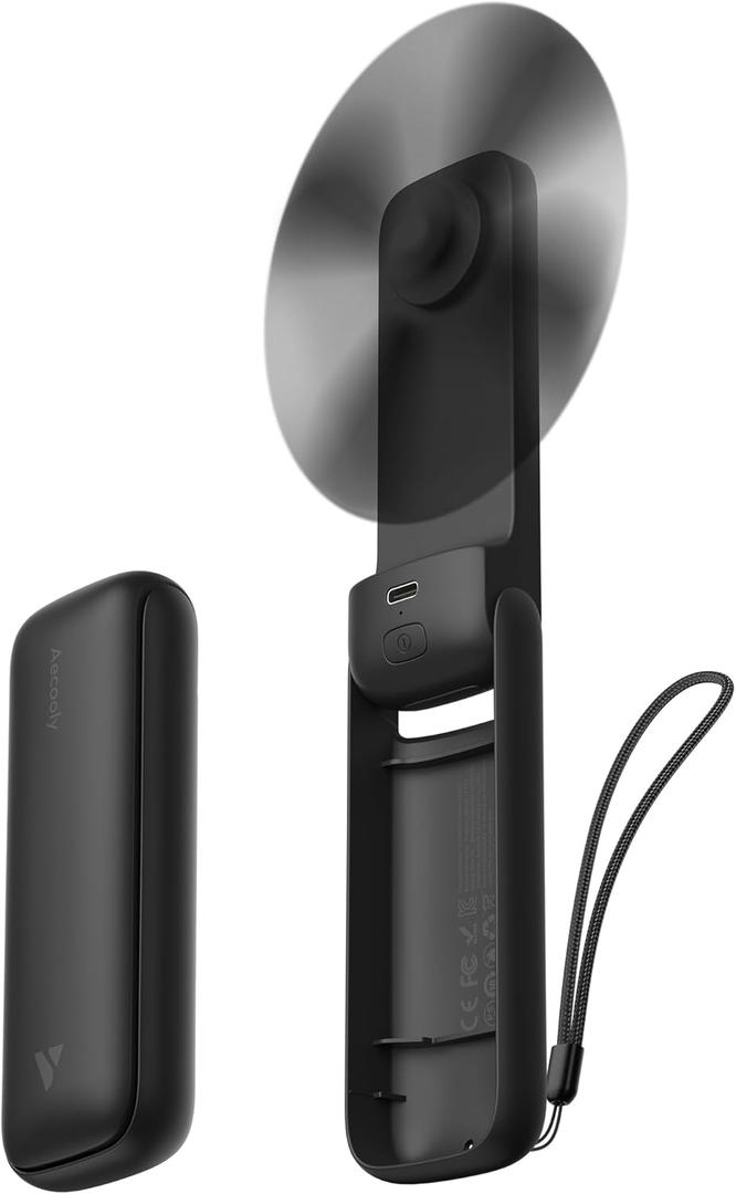 Aecooly Slim Portable Fan, Thin Handheld Fan, USB Rechargeable Mini Personal [24H Max Cooling Time], Battery Powered Small Foldable Pocket for Travel, Summer, Gifts for Women&Men, Girls -Black (1 Pack without Mirror)