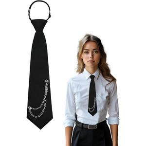 Ties for Women, Black Womens Tie Pre Tied Punk Skinny Tie for Shirts Uniform (Black)