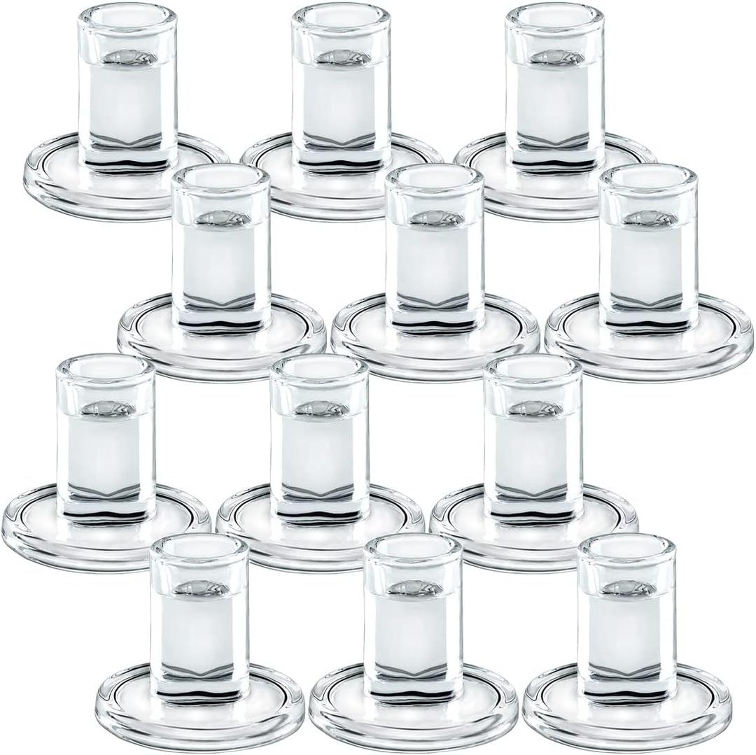 11pcs Taper Candle Holders, Glass Crystal Candlestick Holders Bulk, Clear Candle Holders for Dining Table Centerpiece