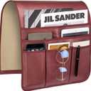 Teniux Remote Control Holder Faux Leather Armrest Organizer with 6 Pockets for recliner couch sofa, Armchair Caddy for Smart Phone, Book, Magazines, Ipad, Remotes (Rose Wine)