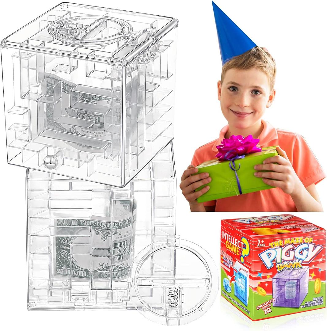 Hanaive 2 Pack Money Maze Puzzle Box for Cash Gift - Clear Holder for Adults, Kids Brain Teasers, 3D Fun Cash Cube Bank