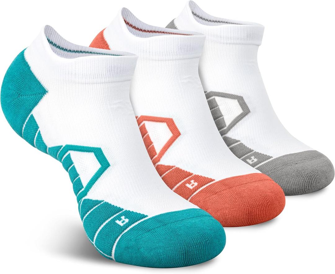 Hylaea Athletic Running Socks Cushion Padded Moisture Wicking Low Cut (Large, Red Blue Grey 3 Pairs)