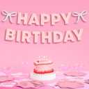 xo, Fetti Happy Birthday Banner, Foil + Pink Glitter | Princess Party Decorations, Bow Garland, 21st Decor, Coquette Graduation, Girls Bday Sign