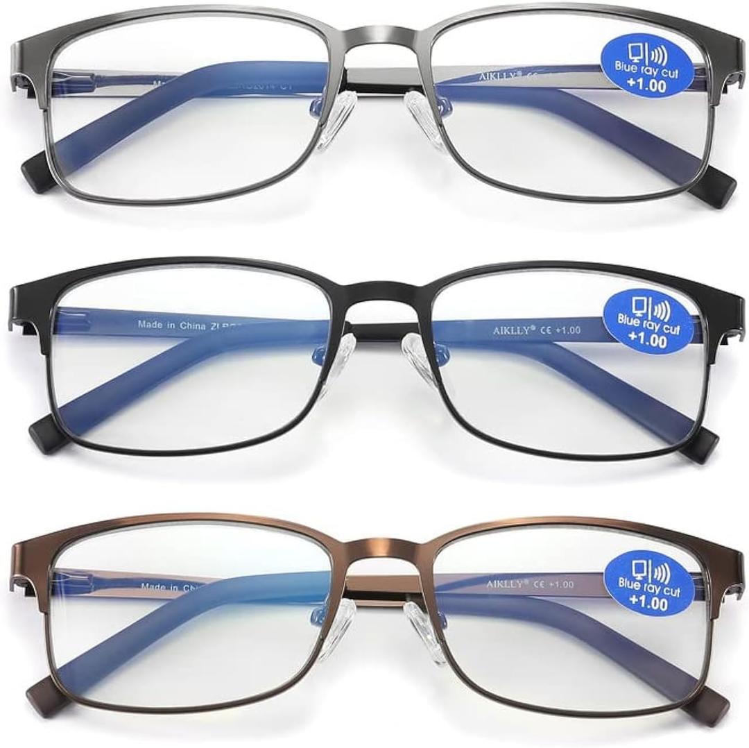 Reading Glasses for Men - 3 Pack Blue Light Blocking Men's Metal Readers +2.0