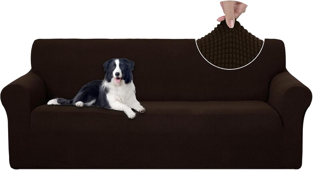 U-NICE HOME Stretch Couch Cover Sofa Cover Washable Sofa Slipcover Furniture Protector for 3 Cushion Couch Sofa Pet Friendly(Sofa, Chocolate), Large
