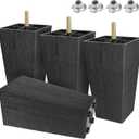 M8-1.25 Metric Thread Bolts Plastic Furniture Legs 6 Inch Black Square Sofa Feet with T-Nuts - Couch Feet Replacement - Couch Legs Set of 4